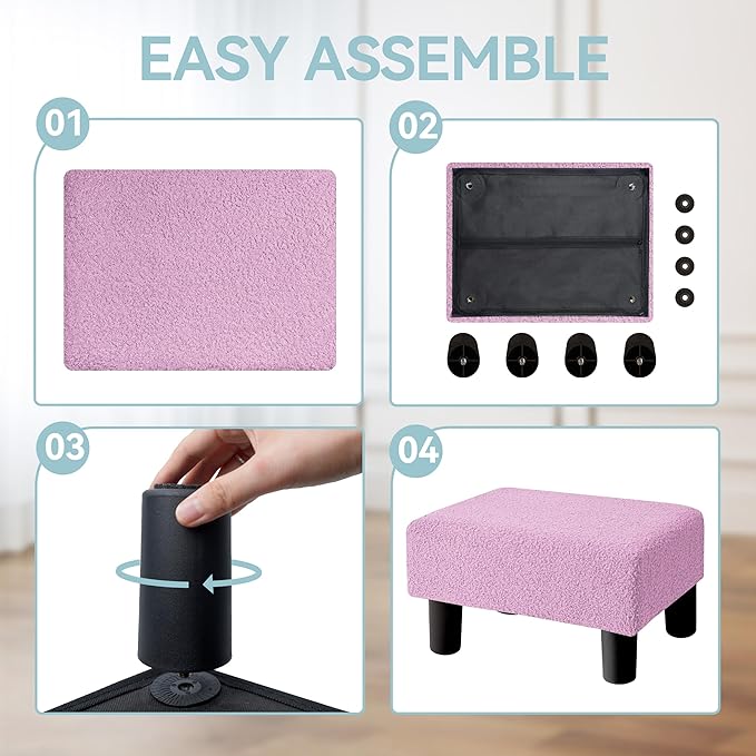 BRIAN & DANY Small Foot Stool Ottoman, Footstool with Legs, Teddy Velvet Foot Rest for Living Room, Bedroom and Office, Purple