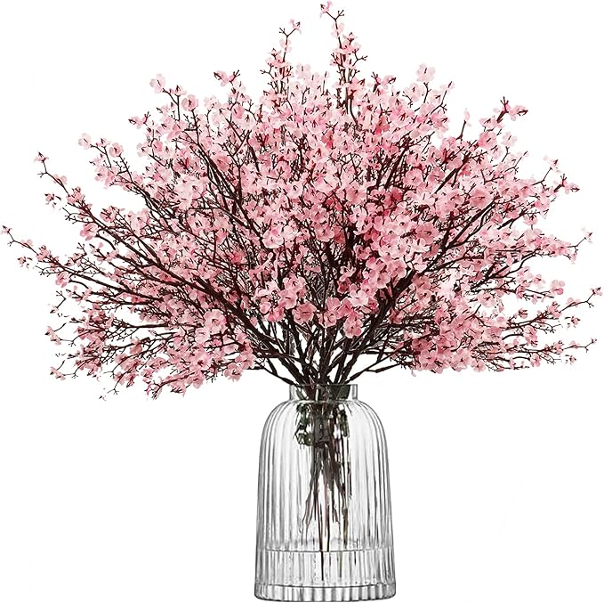 Uieke 15 Pcs Artificial Flowers Baby Breath Faux Artificial Gypsophila Bouquet Fake Silk Flowers Real Touch for Hotel Home Office Kitchen Bathroom Wedding Wall DIY Room Farmhouse Décor (Pink)