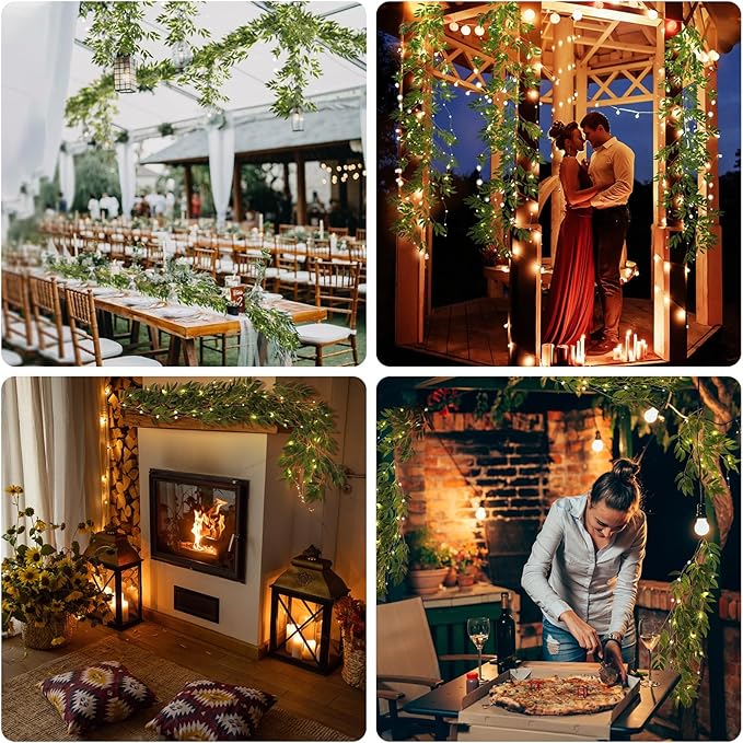 RECUTMS Artificial Hanging Willow Leaves Vine Twigs with Light 2Pc 5.7Ft Fake Silk Green Leaves Ivy Garland Faux Greenery Decoration for Indoor Outdoor Home Wedding Jungle Birthday Party Garden Table