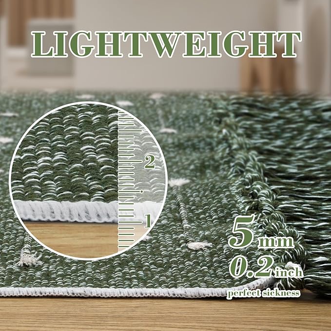 LIVEBOX Boho Green Bathroom Rug 2 x 3, Washable Bath Mat with Tassel Cotton Blend Woven Small Area Rug for for Entryway, Kitchen Sink,Front Door