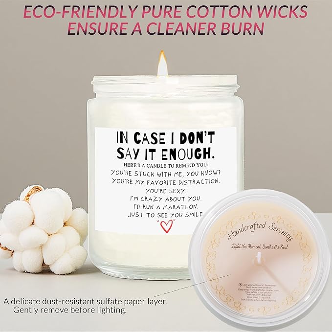 Funny Romantic Message Scented Jar Candle, Love Quote Design, White with Gold Lid, 9oz, 50 Hours