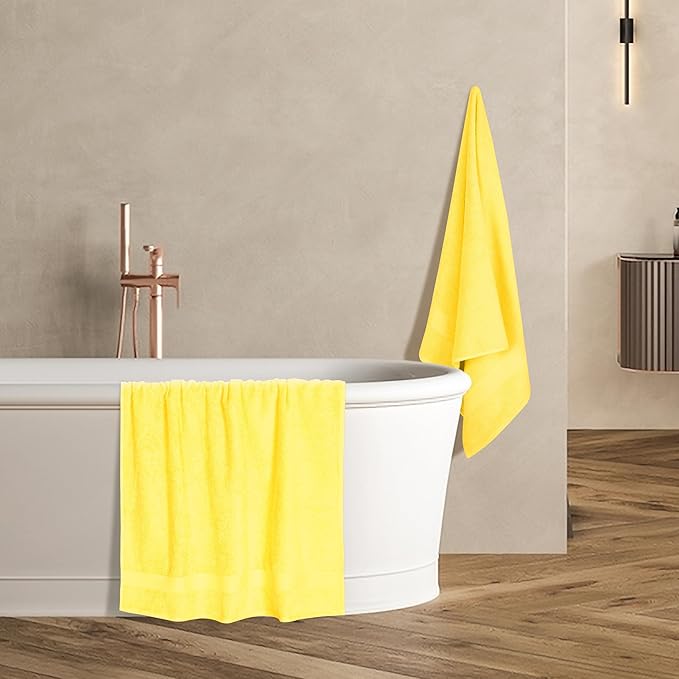 GLAMBURG Premium Cotton 4 Pack Bath Towel Set - 100% Pure Cotton - 4 Bath Towels 27x54 - Ideal for Everyday use - Ultra Soft & Highly Absorbent - Yellow