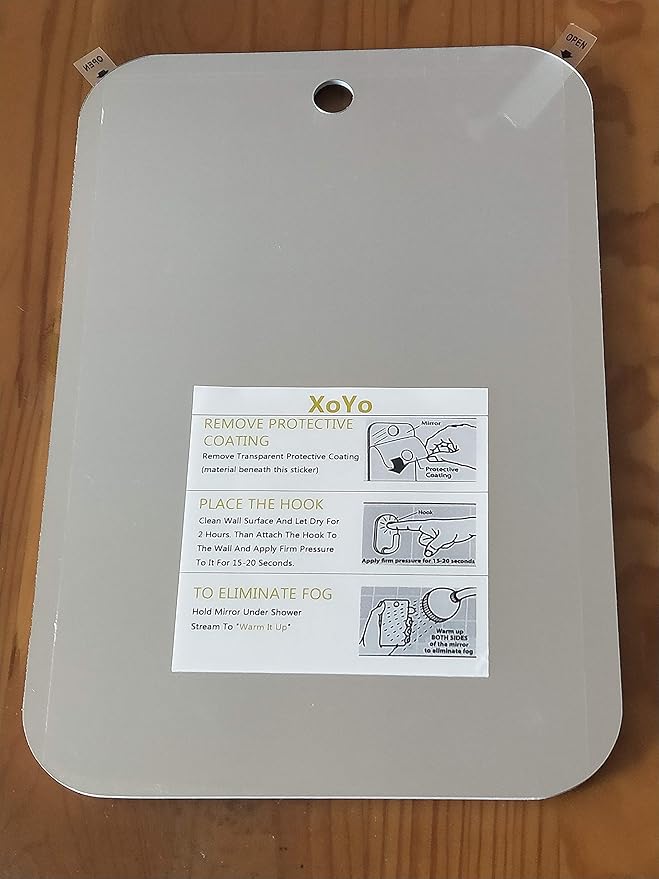 XoYo-Large Fogless Shower Mirror (11inX7.48in), Includes 1 Adhesive Hooks, Anit-Fog Shower Mirror, Shower Makeup Shave Mirror, Frameless Shower Mirror, Wall Hanging Mirror (Large, 1 Pack)