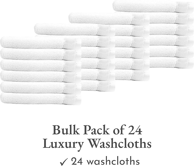 California Design Den Bulk Pack of 24 Washcloths - 100% Cotton, Soft, Quick-Dry & Highly Absorbent, Premium Towels for Hotel, Spa and Bathroom (13" x 13" - White)