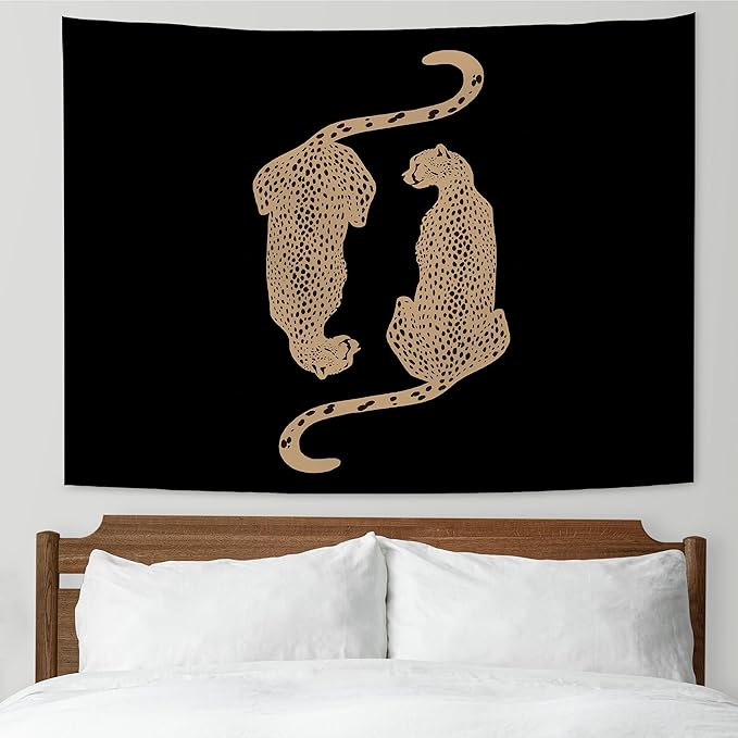KAIOUS Black Leopard Cheetah Tapestry, Y2k Leopard Cheetah Wall Hanging Tapestries for Bedroom Living Room Dorm Girls Room Home Decor 50x58 Inches