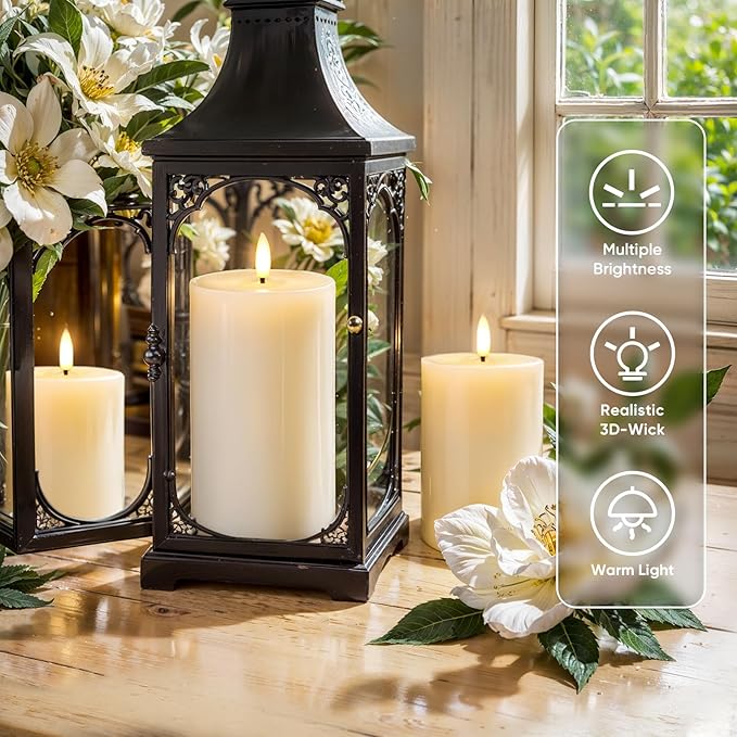 Homemory White Flameless Candles Φ 3" H456 Battery Operated with Remote Timer, Real Wax LED Pillar Candle for Home Fireplace Bedroom Living Room, Set of 3