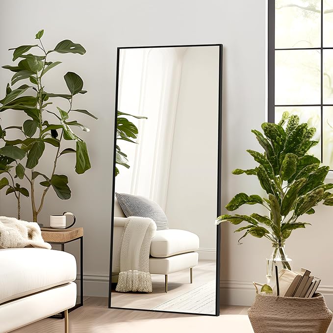 NicBex Full Length Mirror with Stand, 56"x19" Aluminum Alloy Frame Floor Mirror, Black, Shatter-Proof Glass - Free Standing, Leaning Against Wall or Wall-Mounted, for Bedroom Living Room Dressing Room