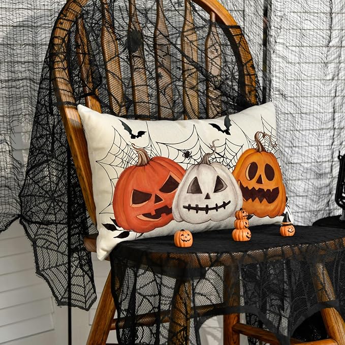 AVOIN colorlife Halloween Pumpkin Jack-O'-Lanterns Bat Throw Pillow Cover, 12 x 20 Inch Holiday Farmhouse Cushion Case Decoration for Sofa Couch