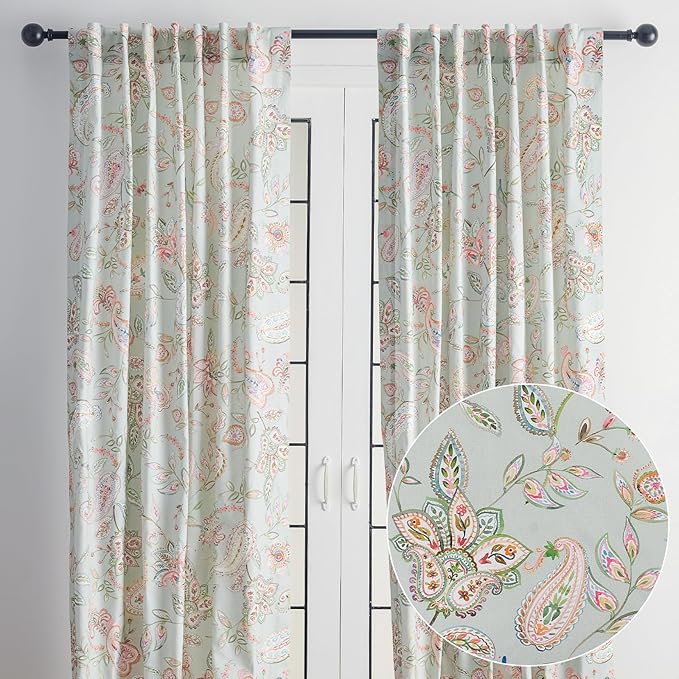 Maison d' Hermine Curtains for Living Room 100% Cotton 84 inch Length Two Panels Light Filtering Curtains for Bedroom Windows with Rod and Loop Pockets Drapes (Ramage Multicolor, 50" W x 84" L)