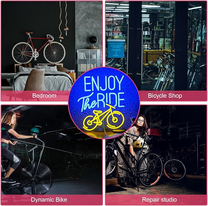 Enjoy The Ride Neon Sign, Gym Sign Fitness Neon Light, Motivational Sport Exercise Bike Sign Wall Decor Led Business Signs Backdrop Lights Wall Hanging Creative Neon Lights Signs Usb Powered
