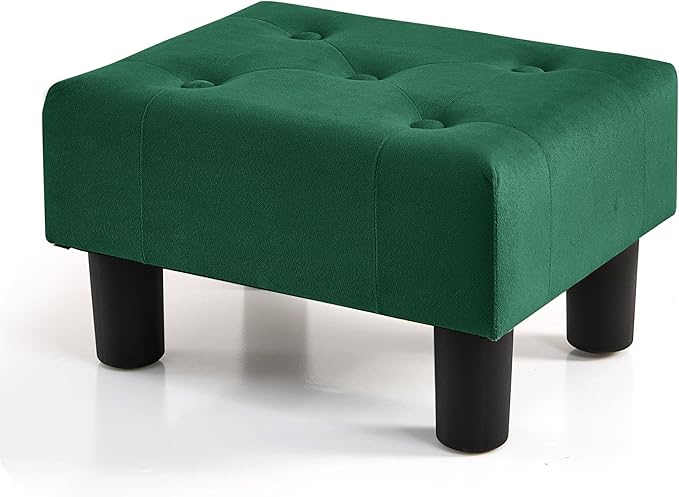 BRIAN & DANY Small Foot Stool, Velvet Foot Stools with Legs, Stable Small Footstool for Living Room, Green