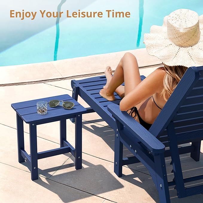 LUE BONA Outdoor Side Table, HDPS Small Outdoor Table, Adirondack Side Table, Outside End Table for Patio, Porch, Deck, Pool, Weather Resistant/Easy Maintenance/Indoor or Outdoor Use, Navy
