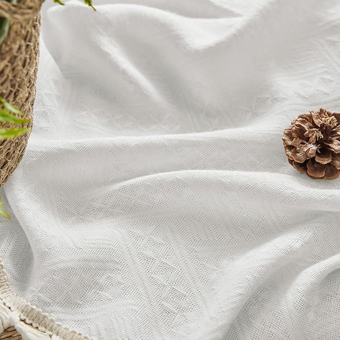 Joydeco White Boho Curtains 84 Inch Length 2 Panels, Super Soft Bohemian Farmhouse Curtains with Tassels, Semi Sheer Light Filtering Drapes for Bedroom Living Room (Rod Pocket, 52Wx84L)