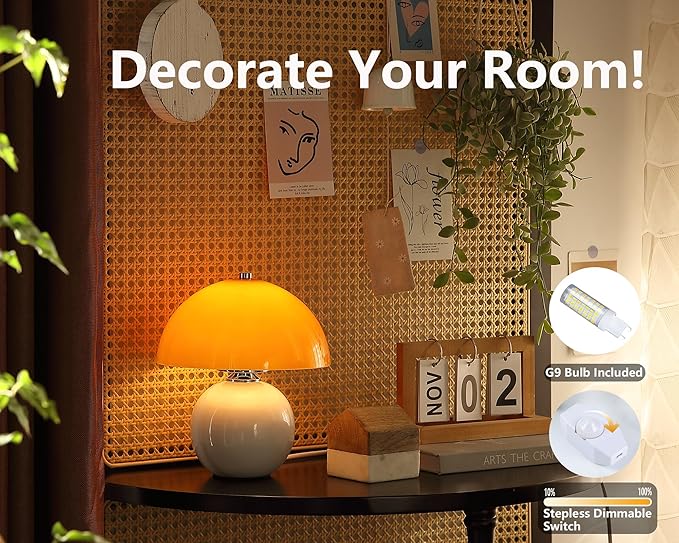 Glass Mushroom Lamp for Bedroom,Cute Orange Bedside Lamps Kitchen Lamp,Vintage Donut Lamp Bauhaus Lamp Dimmable,Cool Retro Mini Lamp for Home Decoration, Gift (Orange+White)