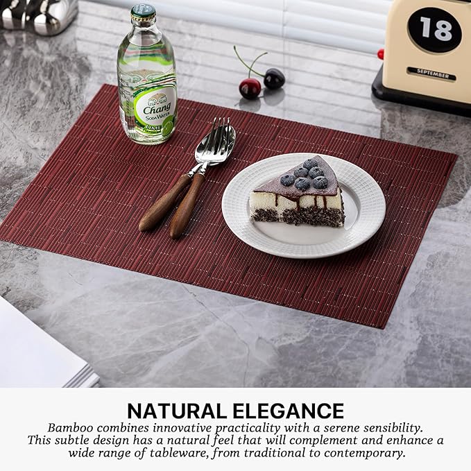 LEXMORE PVC Woven Placemats 4 PCS Wipeable Indoor/Outdoor Table Mats Washable Vinyl Place Mats for Dining Table, Set of 4-Burgundy