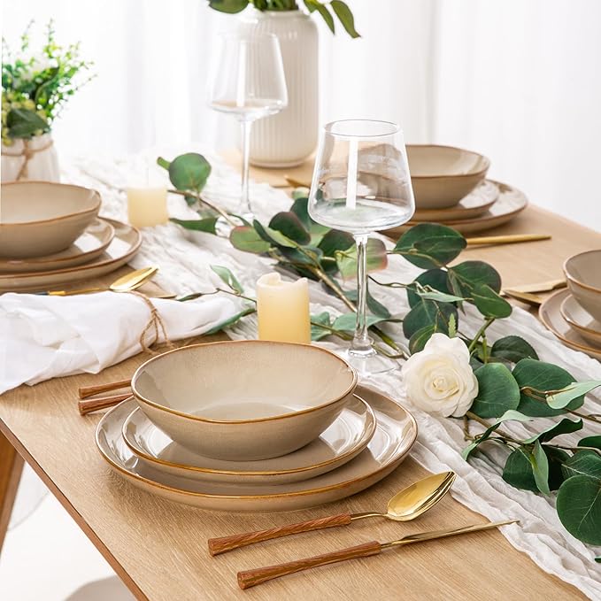 AmorArc Ceramic Dinnerware Sets,Handmade Reactive Glaze Stoneware Plates and Bowls Set,Highly Chip and Crack Resistant | Dishwasher & Microwave Safe Dishes Set,Service for 8 (24pc)