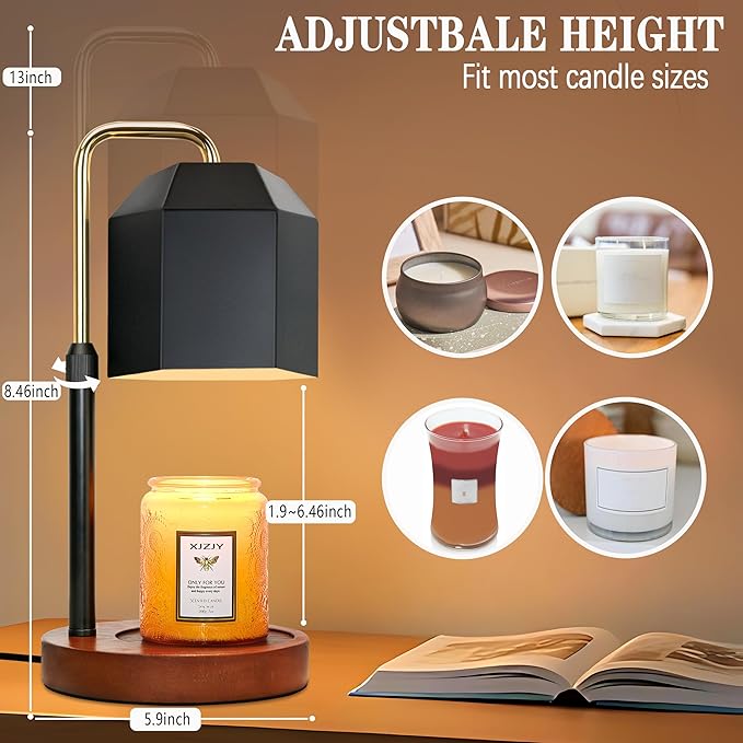Candle Warmer Lamp with Timer Dimmer,Adjustable Height Candle Warmer, Candle lamp for Scented Wax Jar Candles,Gifts for Mom Women, House Warming Gifts for New Home Bedroom Decor,A3- Black
