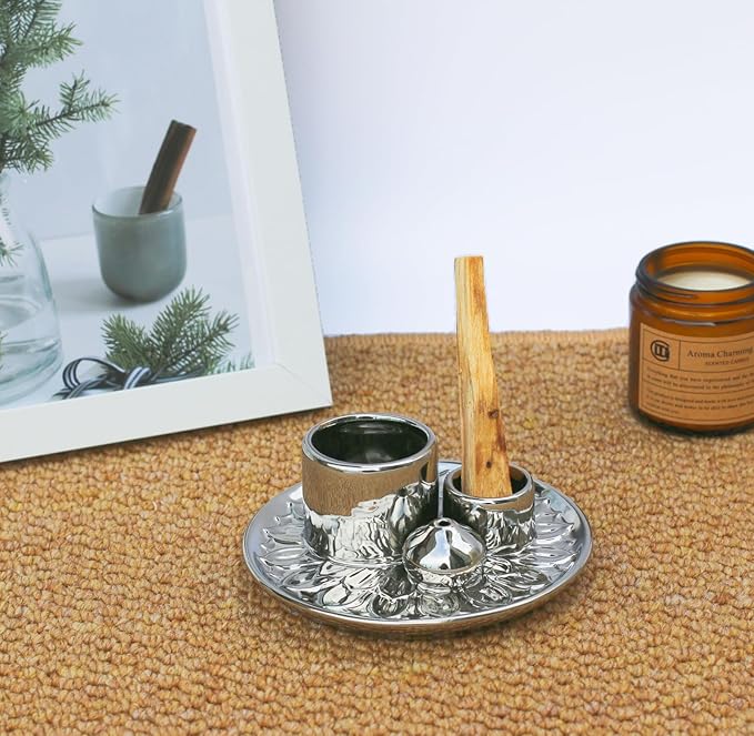 Palo Santo Sticks Holder, Multi-Purpose Handmade Ceramic Incense Burner for Palo Santo Incense Sticks, Sage Holder for Burning, Ash Catcher Tray for Meditation Yoga Room (Sliver)