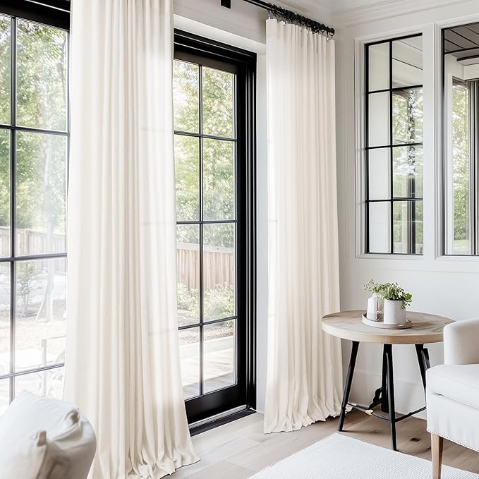 2 Panels Set Cream Linen Curtains 108 inches Long For Living Room Neutral Farmhouse Light Filtering Semi Sheer Linen Drapes 108 inch Ceiling To Floor For Large Window Villa Hallway Ivory FT 42x108