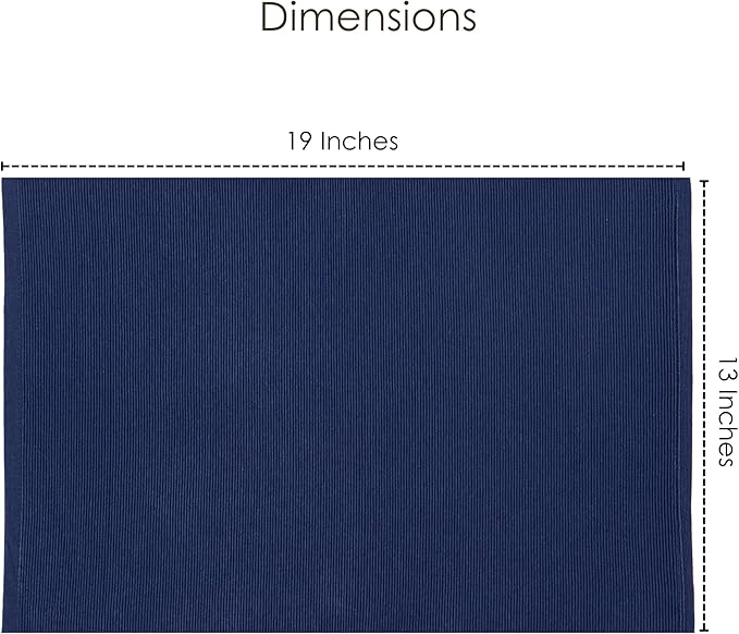 Blue Depths Placemats Set of 6, Cotton Ribbed Tabletop, Non-Slip Wrinkle Free Kitchen Table Mats for Dining Table, 13x19 Inch