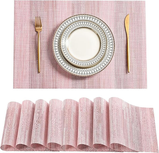 Leetaltree Misty Rose Placemats Set of 8 - Heat Resistant Non-Slip Place mats for Dining Table, Washable Durable PVC Vinyl Woven Table Mats(Misty Rose, 8)