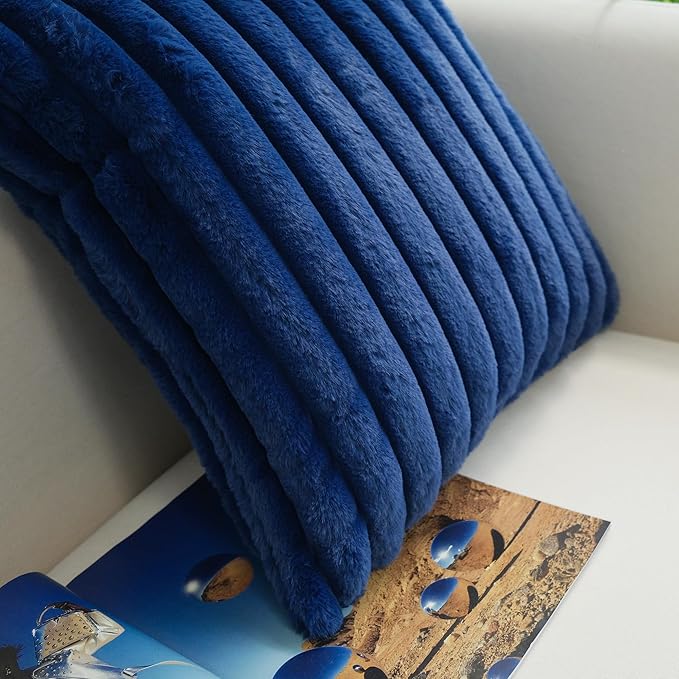 JOJUSIS Pack of 2 Faux Fur Plush Decorative Throw Pillow Covers Couch Cushion Case Soft Pillowcases (Navy Blue, 22 x 22-Inch)