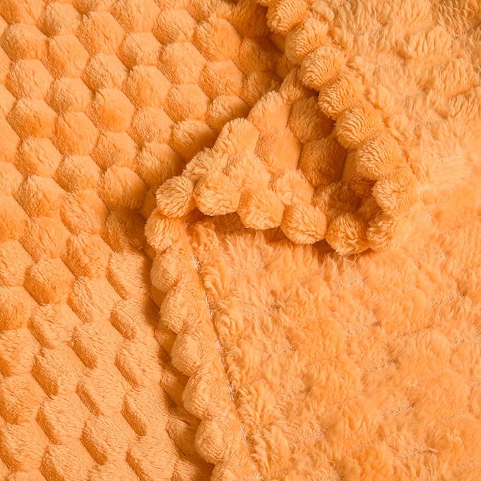Vessia Flannel Fleece Twin Blanket(60x80 inch), 3D Jacquard Light Orange Fuzzy and Warm Blanket for Couch,Sofa,Chair, 300GSM Super Soft Touch Cozy Lightweight Bed Home Decor for All-Season