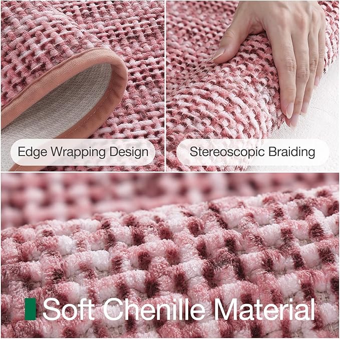 LUMI Chenille Bathroom Rugs, 24"x36" Extra Soft Non Slip Absorbent Bath Rugs, Washable Bath Mats for Bathroom Floor Tub and Shower, Red