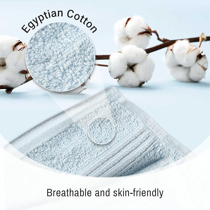 Superior Egyptian Cotton Bath Towel Set, Home Bathroom Towels, Master, Guest Bath, Decor Essentials, Quick Dry, Absorbent, Large Body Towels, Spa, Hotel, Resort, Adult, Kids, Set of 2, Light Blue