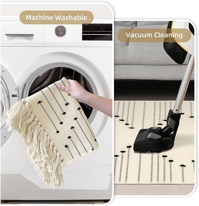 Tritard Boho Bathroom Rug 2x3 - Washable Woven Cotton Throw Rugs with Tassel, Small Aztec Kitchen Area Rug Farmhouse Entryway Bath Door Mat Indoor for Bedroom, Doorway, Laundry, Beige Cream