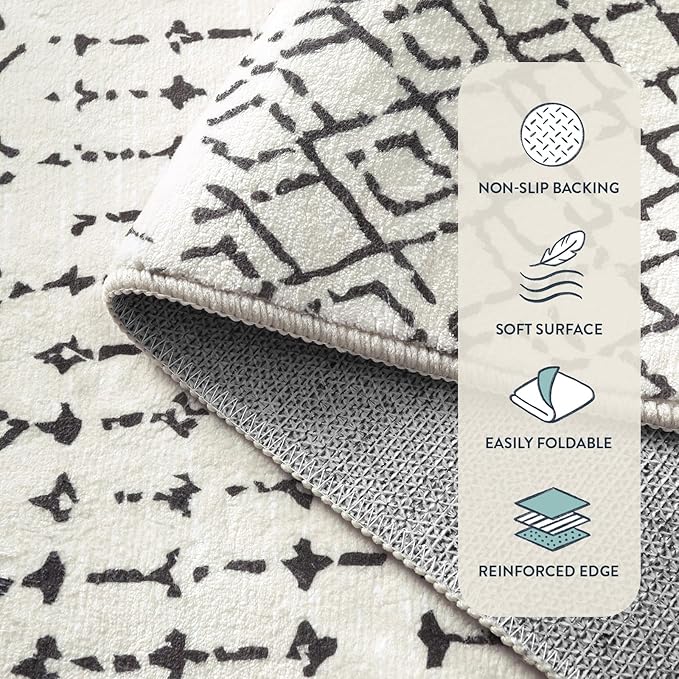 Lahome Moroccan Runners for Hallways 2x8 - Beige Washable Runner Rug Non-Slip Stain Resistant Kitchen Rug Runner, Geometric Print Distressed Soft Untra- Thin Floor Carpet for Bedroom Entryway
