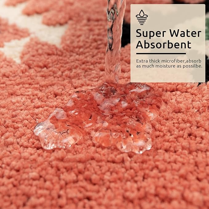 DEXDE Bathroom Rugs 20x47 Boho Bath Mat Non-Slip Long Bath Rug Runner Luxury Soft Absorbent Carpet for Bathroom Shower Kitchen Entryway Western Farmhouse Decor,Coral Red