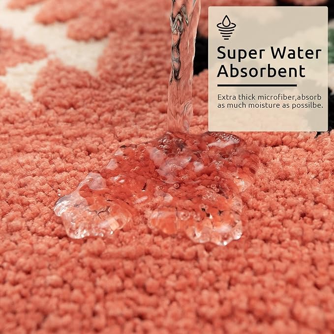 DEXDE Boho Bathroom Rugs 20x32 Soft Absorbent Bath Mat Non Slip Moroccan Geometric Bath Rug Luxury Carpet for Bathroom Shower Kitchen Entryway Farmhouse Decor, Coral Red