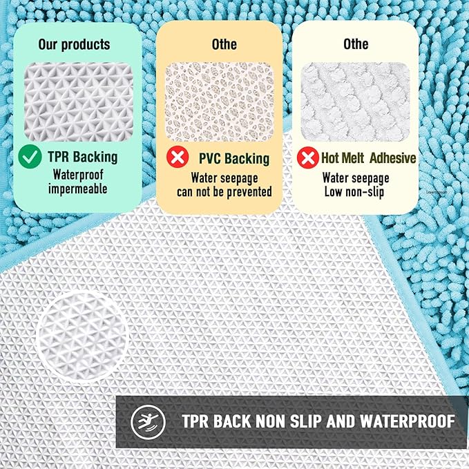 Bathroom Rugs Mat 70x24 Long Non Slip Chenille Bath Mats Bath Rugs for Bathroom Shower Aqua Blue