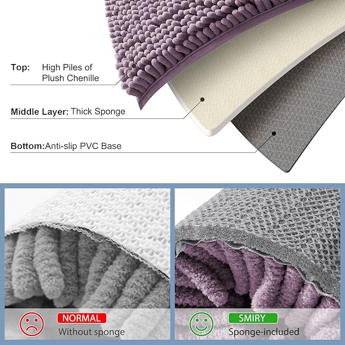 Smiry Luxury Chenille Bathroom Rugs 36x24, Extra Soft and Absorbent Shaggy Bath Mat, Machine Washable, Non-Slip Plush Carpet Runner for Tub, Shower, and Floor, Home Decor Accessories, Deep Plum