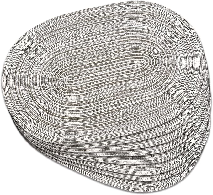 Noctiflorous Oval Braided Placemats Set of 8 Woven 12x18 Inch Non Slip Washable Heat Resistant Place Mats Round Tablemats for Dining Kitchen Party Daily Table Decor Dinner Mats (08 Grey, 8)