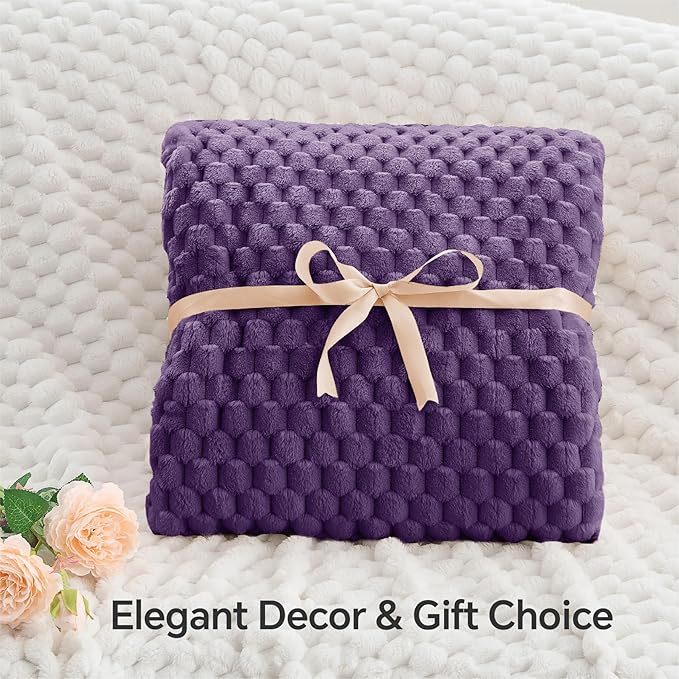 BEDELITE Fleece Throw Blanket for Couch & Bed - 3D Jacquard Decorative Purple Blanket, Super Soft and Cozy Warm Fuzzy Blanket All Seasons Suitable, 50x60Inches