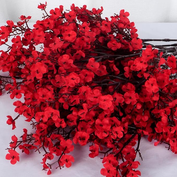 AILANDA 12 Bundles Babys Breath Artificial Flowers Red Real Touch Faux Gypsophila Bouquet Fake Silk Plants Decor for Home Wedding Bouquets Floral Arrangement Party Table Winter Ceterpieces Decorations