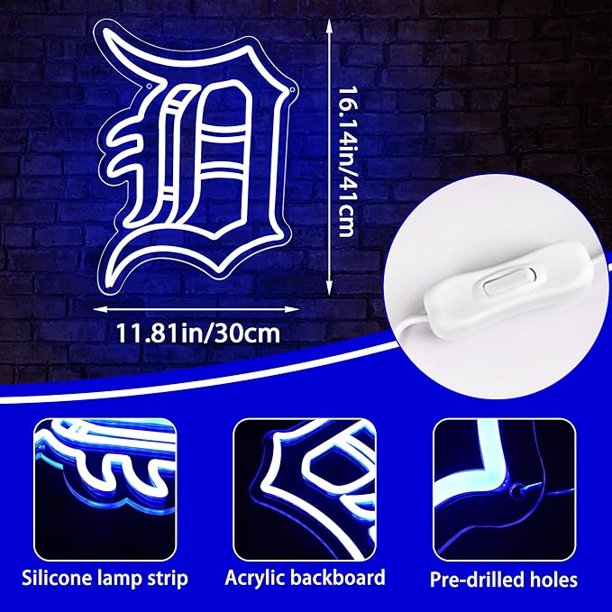 Tiger Neon Sign for Wall Decor Tiger Led Neon Light for Man Cave Baseball Team Led Sign for Sport Club Bedroom Garage Birthday Party Baseball Room USB Powered Size 16.1 * 11.8In(ZYLD133)