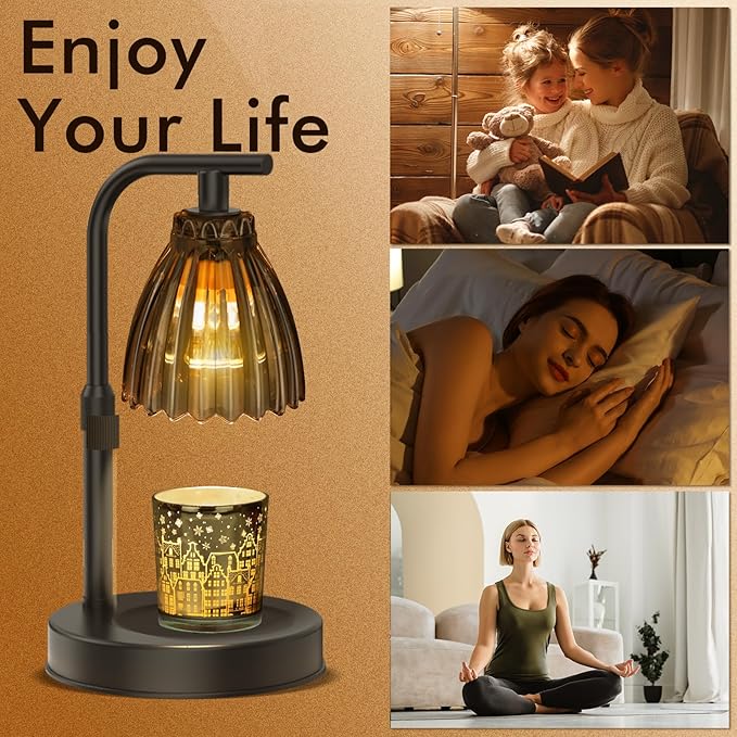 Candle Warmer Lamp with 2 Bulbs, Dimmer Adjustable Height Candle Lamp, 2/4/8H Timer, Home Decor, Lamp Candle Warmer for Jar Candles, Thoughtful Gifts for Christmas, Birthday, Mother's Day, Black