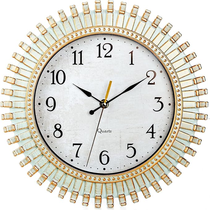 12" Retro Wall Clock, Silent Non-Ticking Round Clock, Aqua Battery Operated Quartz Clock, Plastic Vintage Clocks for Living Room Bedroom Kitchen Home Office Classroom School Decor