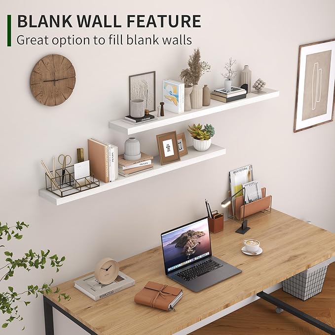 Marsmiles Wood Floating Shelves for Wall Set of 2, 48 Inch Wide Rustic Wooden Floating Shelves, Invisible Wall Mounted Display for Living Room Bedroom Kitchen Bathroom Office, Black