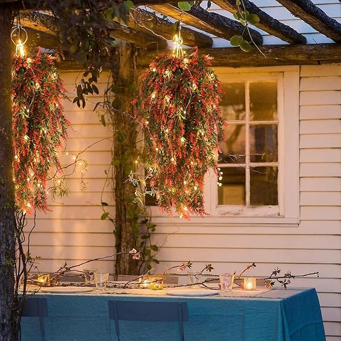 RECUTMS Hanging Fall Flowers Artificial for Outdoors Basket Large Winter Fake Lavender Lights (Orange)
