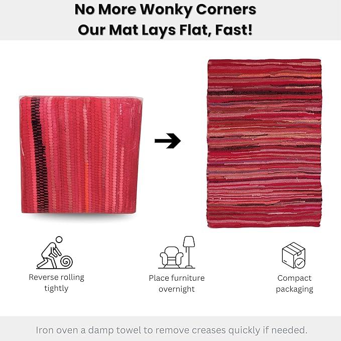 Rug Area Rugs Cotton Red 24x36 Inches Multicolour Chindi for Livingroom Bedroom Washable RagRug Reversible Farmhouse Kitchen RunnerRug Carpet Area Runner Mat for Hallway, Entryway
