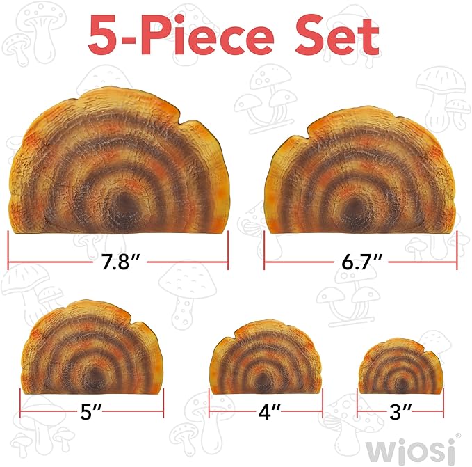Wiosi 5-Piece Turkey Gill Mushroom Floating Shelves for Decorating Wall | Shelves for Room Wall | Perfect Floating Shelves for Room Decor | Leopard Gecko Tank Accessories