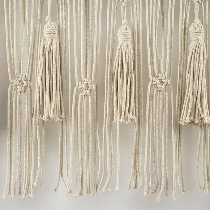 Lush Decor Boho Macrame Tassel Cotton Valance/Kitchen Curtain/Wall Decor, 30" L x 40" W, Neutral