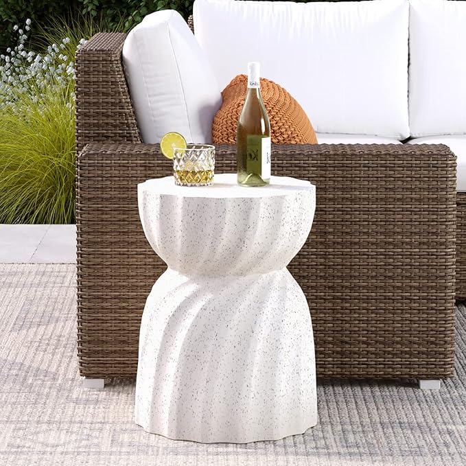 COSIEST Outdoor Side Table, Concrete Contemporary Lightweight Accent Table, Patio Side Tables End Table, Outdoor Accent Side Table for Livingroom, Garden, Hourglass, Graphite-Like White