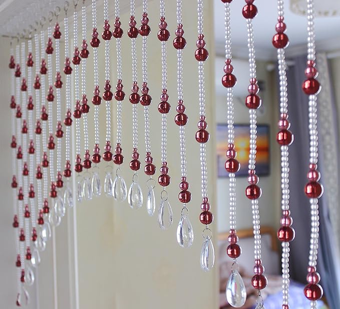 Hanging Glass Door Beads Curtains Valance Self-Adhesive for Doorways Crystals Stran Arched Windows, Clear Crystal Room Partition Curtain Door Frame Beads for Doorways Closets 12