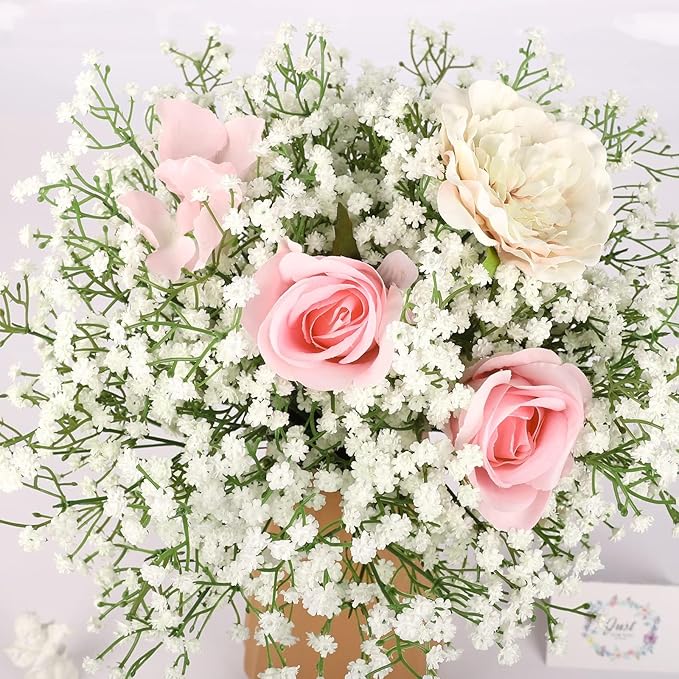 N&T NIETING Babys Breath Artificial Flowers Bulk White, 30Pcs Real Touch Faux Gypsophila Bouquets for Wedding Arch, Event Decor, Party Centerpieces, DIY Floral Arrangements, White