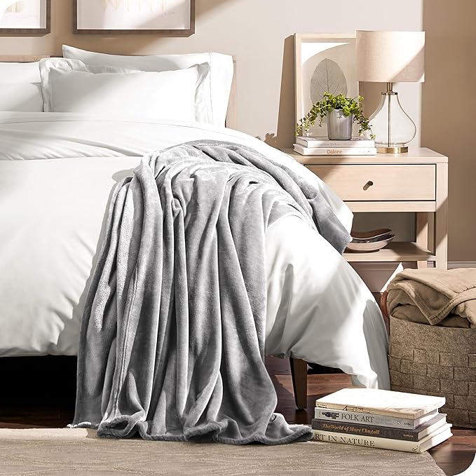 Bare Home Fleece Blanket - King Size - Ultra-Soft Lightweight for Bed, Sofa, and Couch - Luxury Microplush - Cozy Warm Blanket (King, Light Grey)